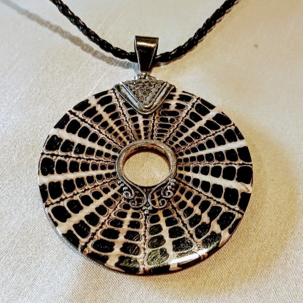 Natural Shell Sterling Silver Spider Pendant Leather Necklace